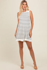 Ivory Striped Knit Pleated Maternity A-Line Mini Dress