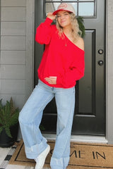 Red One Shoulder Maternity Sweatshirt