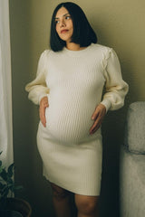 Ivory Bubble Sleeve Maternity Sweater Dress