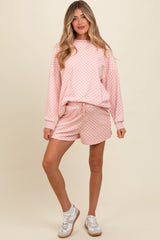 Mauve Checkered Plaid Pullover Shorts Maternity Set