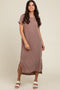 Taupe Ribbed Short Sleeve Midi Dress