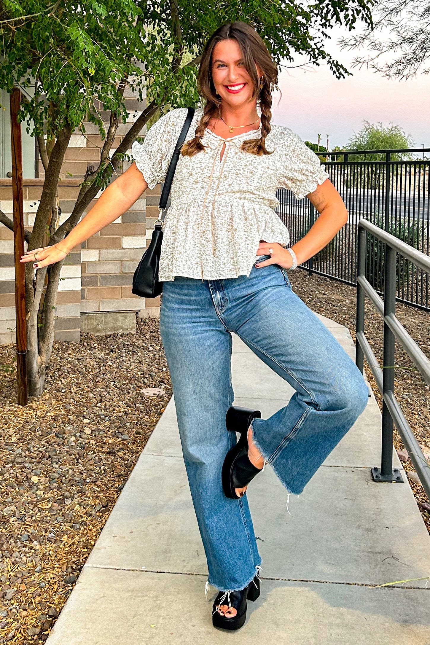 Ivory Taupe Ditsy Floral Blouse