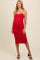 Red Rhinestone Sleeveless Ruched Mesh Maternity Midi Dress