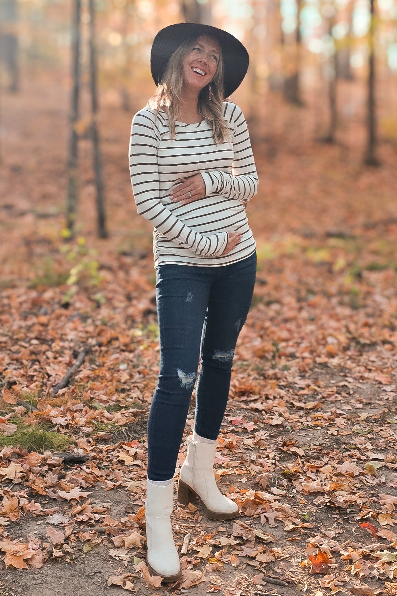 Ivory Striped Ruched Side Maternity Long Sleeve Top