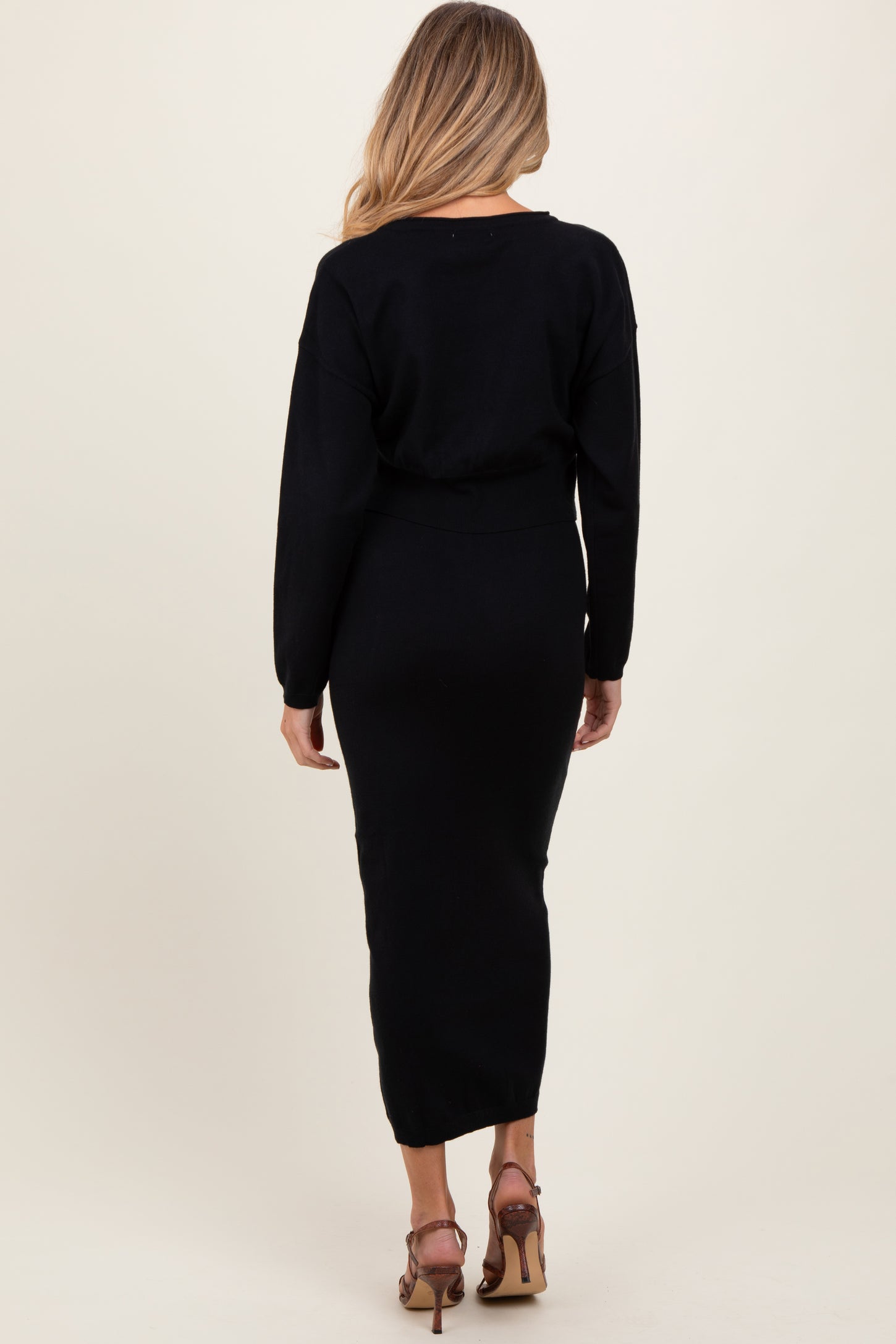 Black Knit Midi Skirt Sweater Maternity Set