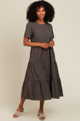 Black Gingham Tiered Midi Dress