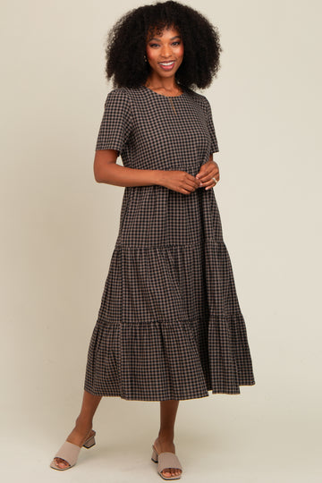 Black Gingham Tiered Midi Dress