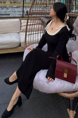 Black Shoulder Bow Detail Maxi Sweater Dress