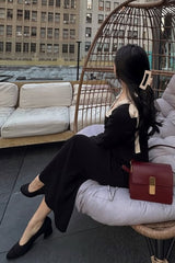 Black Shoulder Bow Detail Maxi Sweater Dress