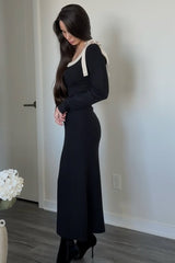 Black Shoulder Bow Detail Maxi Sweater Dress