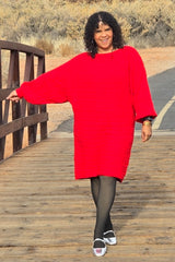 Red Cable Knit Dolman Sleeve Sweater Mini Dress