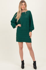 Hunter Green Cable Knit Dolman Sleeve Sweater Mini Dress