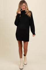 Black Turtle Neck Maternity Mini Sweater Dress