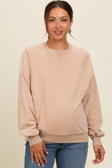 Light Taupe Vintage Wash Relaxed Fit Maternity Sweatshirt