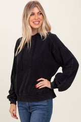 Black Vintage Wash Oversized Drawstring Hoodie