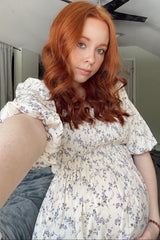 Ivory Floral Smocked Hi-Low Puff Sleeve Maternity Maxi Dress