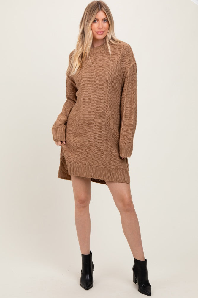 Mocha Exposed Seam Oversized Sweater Dress