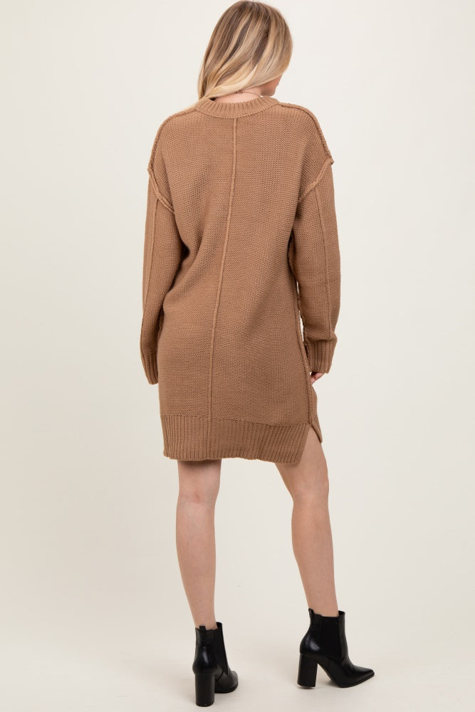Mocha Exposed Seam Oversized Sweater Dress