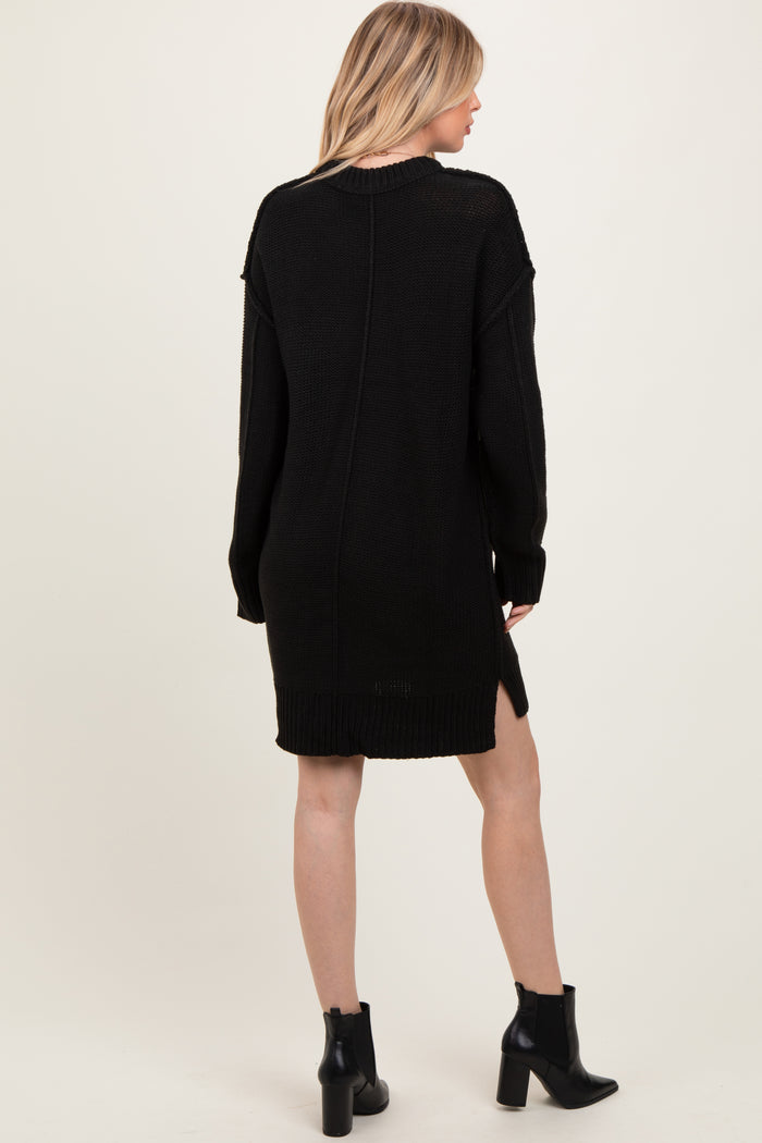 Black Exposed Seam Oversized Sweater Dress