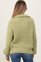 Light Olive Chunky Knit Quarter Zip Maternity Sweater