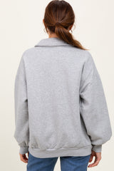 Heather Grey Oversized Long Sleeve Polo Pullover