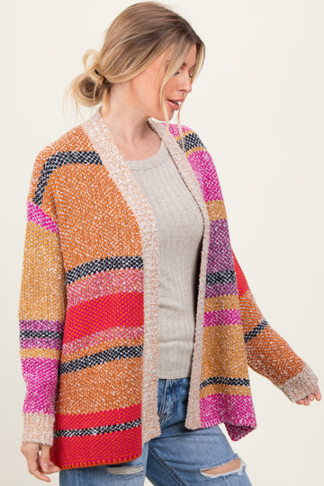 Fuchsia Oversized Colorblock Stripe Cardigan