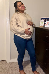 Beige Oversized Crewneck Melange Knit Maternity Sweater