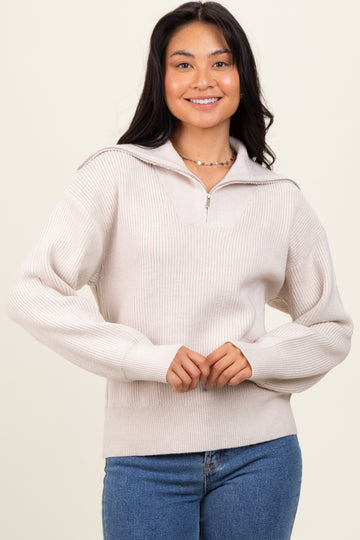 Cream Half Zip Chunky Knit Pullover Sweater