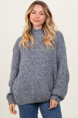 Heather Grey Chunky Knit Mock Neck Sweater