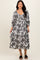 Cream Floral Smocked 3/4 Sleeve Tiered Midi Dress