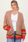 Camel Chunky Knit Stripe Detail Sweater Cardigan
