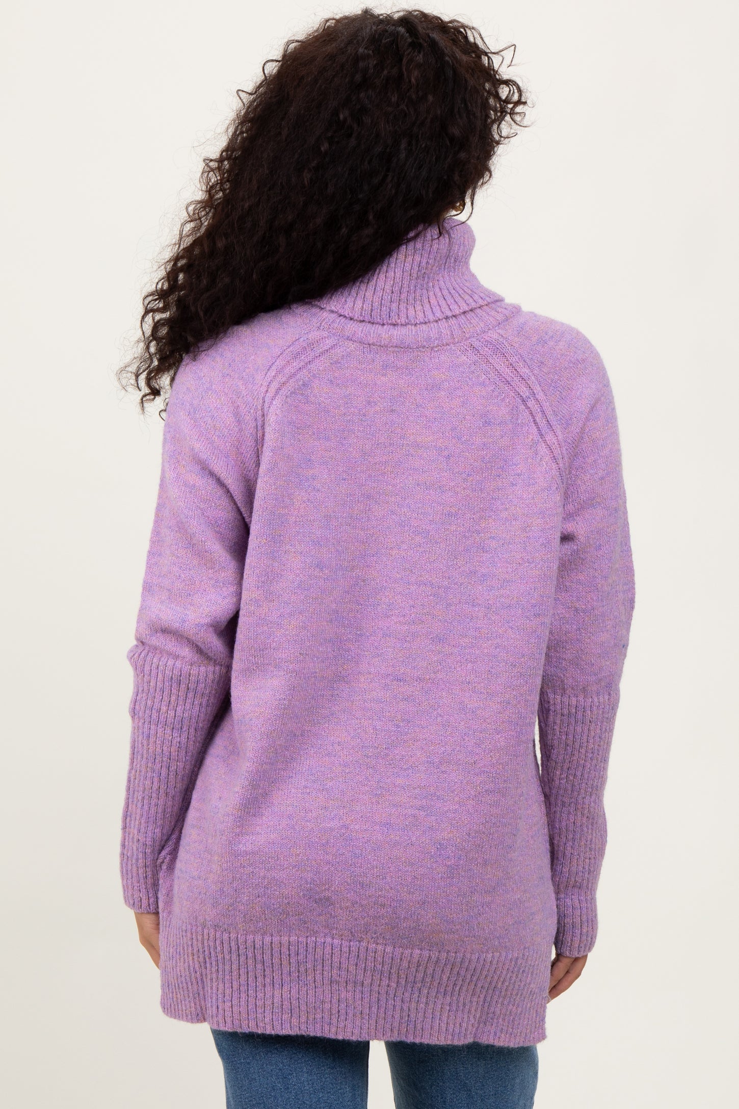 Lavender Contrast Rib Turtle Neck Sweater