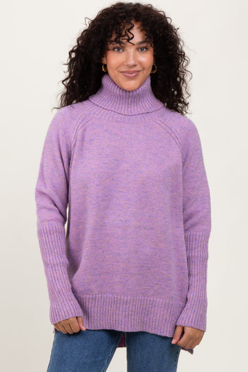 Lavender Contrast Rib Turtle Neck Sweater