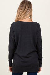 Charcoal Front Seam V-Neck Side Slit Maternity Sweater