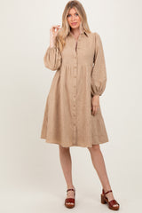 Camel Tiered Button Down Shirt Dress