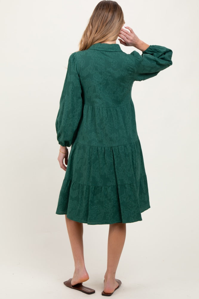 Forest Green Tiered Button Down Maternity Shirt Dress