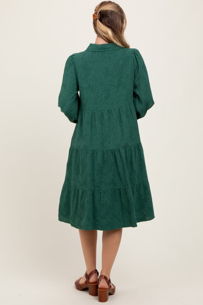 Forest Green Tiered Button Down Shirt Dress