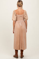 Tan Velvet Contrast Square Neck Maternity Midi Dress