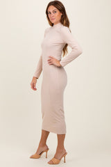 Cream Basic Mock Long Sleeve Maxi Dress