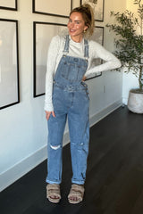 Blue Distressed Denim Overalls