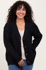 Black Waffle Knit Button Up Maternity Cardigan