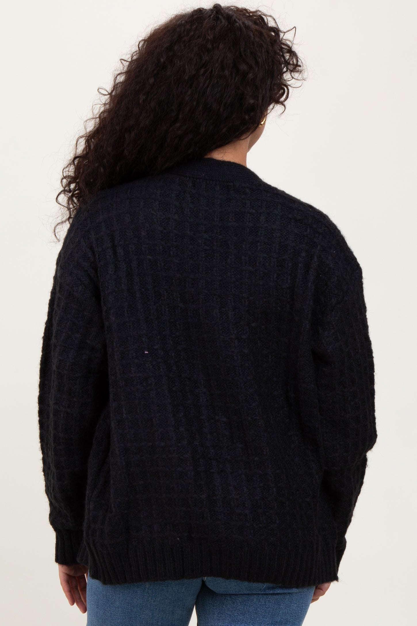 Black Waffle Knit Button Up Cardigan
