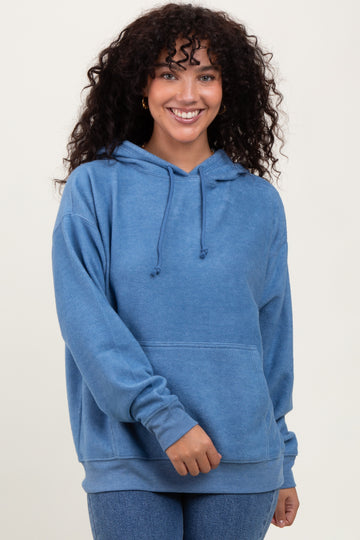 Blue Brushed Knit Oversized Hoodie