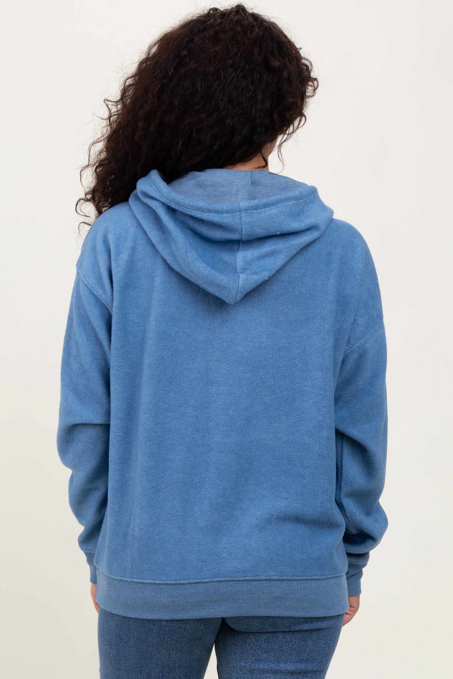 Blue Brushed Knit Oversized Hoodie