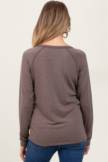 Brown Exposed Stitch Long Sleeve Maternity Top