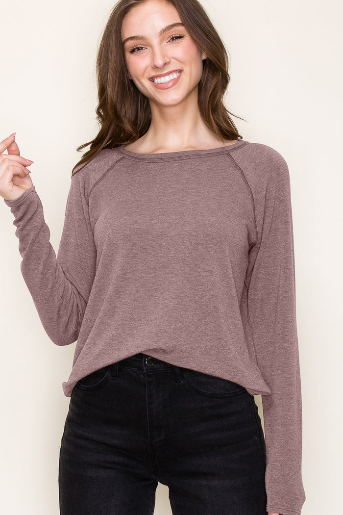 Brown Exposed Stitch Long Sleeve Maternity Top