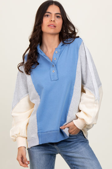Light Blue Colorblock Dolman Sleeve Hoodie