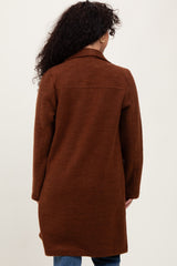 Brown Knit Relaxed Fit Coat Jacket