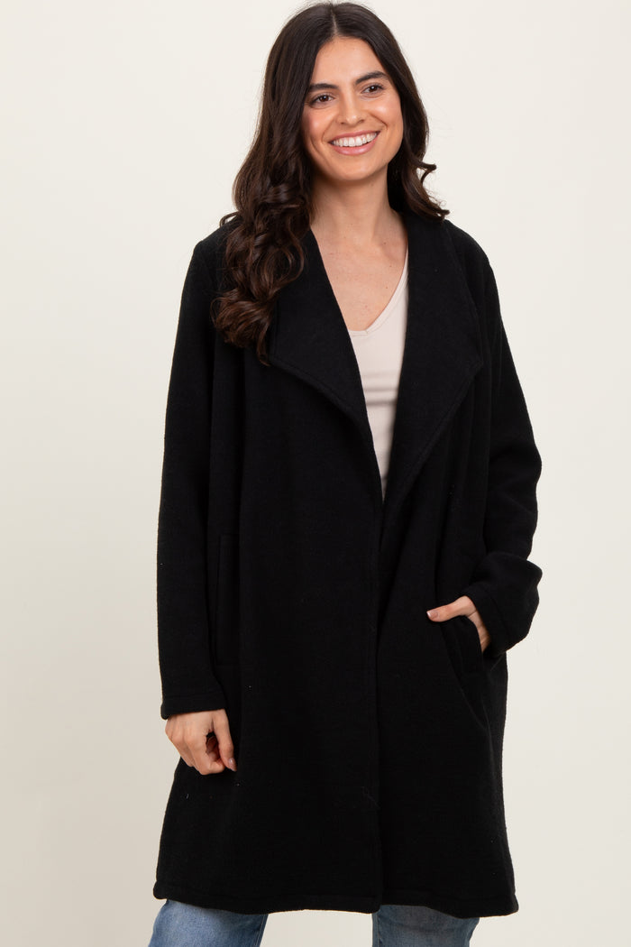 Black Knit Relaxed Fit Maternity Coat Jacket
