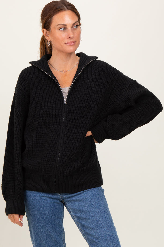 Black Oversized Zip Up Cardigan